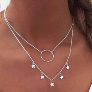 ✨ Boho Star Dangle Layered Choker Necklace | Silver Karma Eternity Pendant ✨